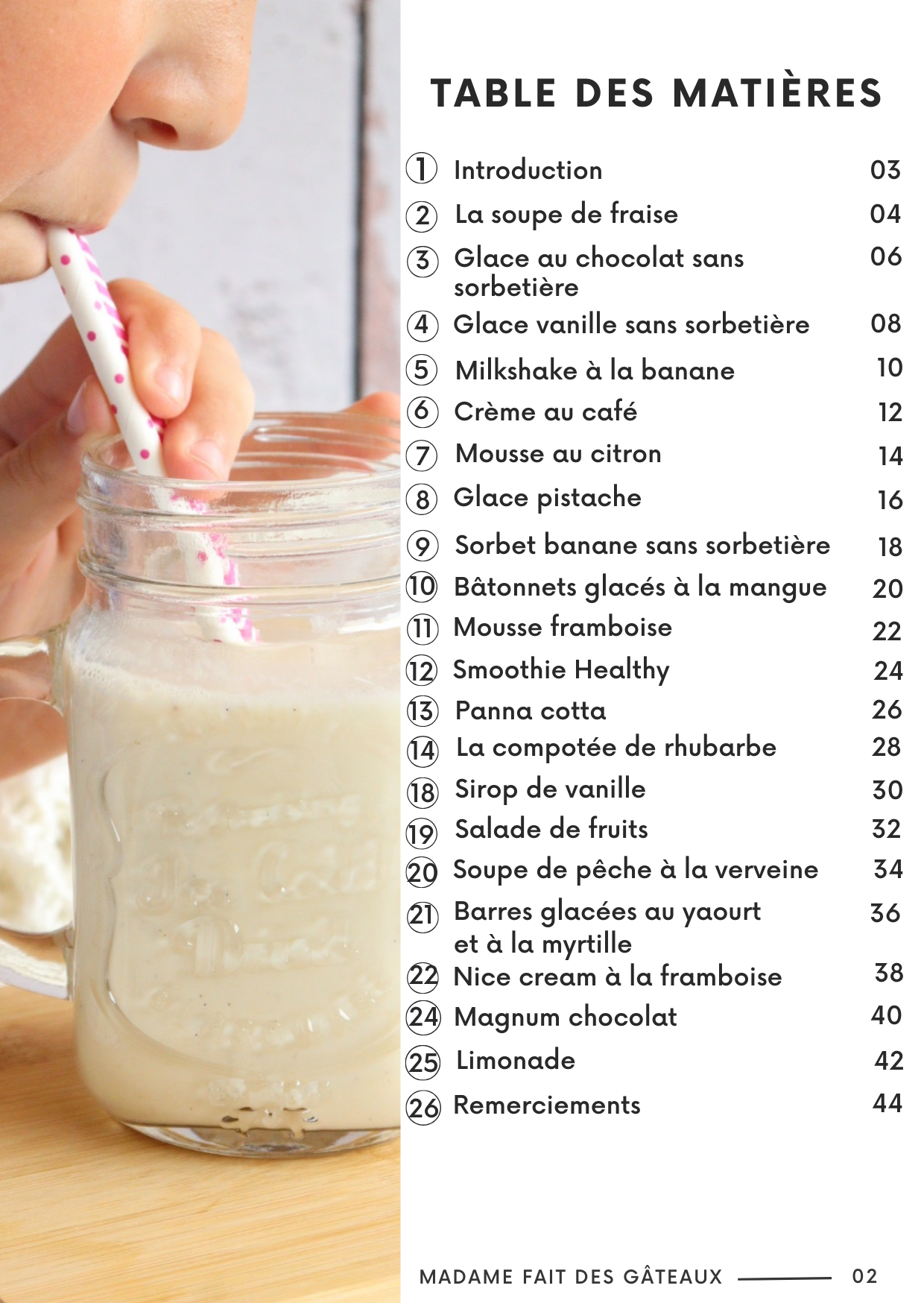 table des matières ebook recette été